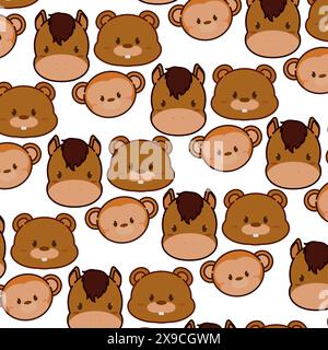 Kawaii animal emoticon pattern background Vector Stock Vector