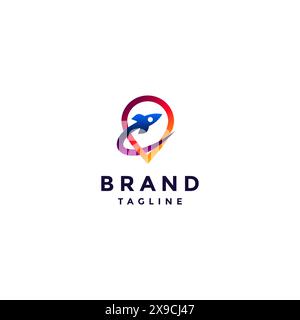 Colorful Rocket inside Hot Spot Icon Logo Design. Simple Rocket and Hot Spot Icon Logo Design. Stock Vector
