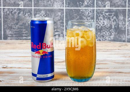 Istanbul Turkey 28 July 2023 ; A picture of cold Red Bull Energy Drink with cold ice insight. 'Red Bull has the highest market share of any energy dri Stock Photo