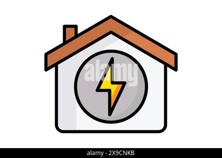 Electric icon. house with lightning. icon related to utilities. colored outline icon style. utilities elements vector illustration Stock Vector