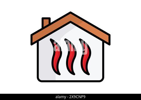 Heating icon. house with heat. icon related to utilities. colored outline icon style. utilities elements vector illustration Stock Vector