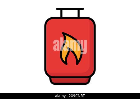 Propane icon. gas cylinder with fire. icon related to utilities. colored outline icon style. utilities elements vector illustration Stock Vector