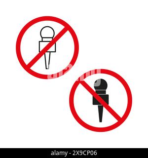 No microphone icons. Red prohibition signs. Audio recording banned. Stock Vector