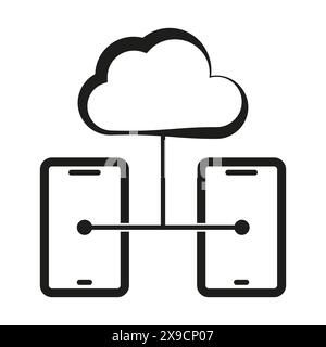 Cloud data transfer. Connected smartphones vector. Mobile cloud computing. Network communication icon. Stock Vector