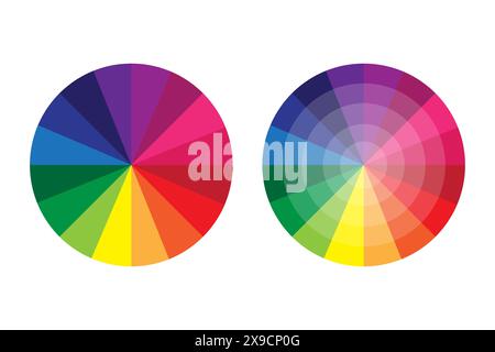 Color wheel icons. Bright spectrum vector. Circular gradient illustration. Vibrant design elements. Stock Vector