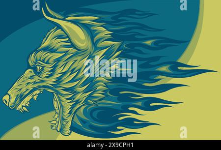 vector illustration of wolf with flames design Stock Vector