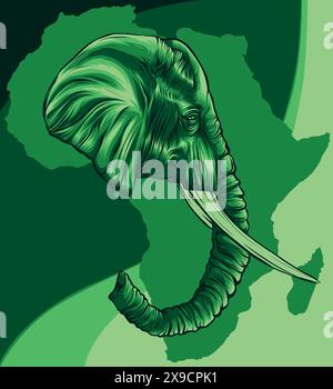 vector colored illustration of an African elephant head. Stock Vector