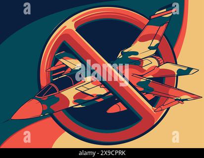 A ban on the use of jet fighters. Vector image isolated on a white background. Stock Vector