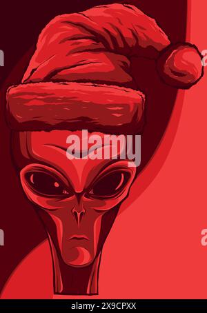 Alien in Christmas red hat. Vector illustration Stock Vector Image ...