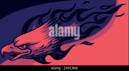 vector illustration of head Eagle with flames Stock Vector