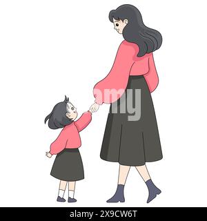 mother holding hand her daughter walking vector illustration hand ...