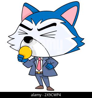 cartoon doodle illustration cute animal, Rich businessman badger is kissing his gold coins Stock Vector