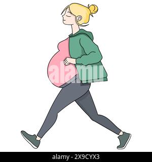 cartoon doodle of people exercising, pregnant women walking to make their bodies healthy Stock Vector