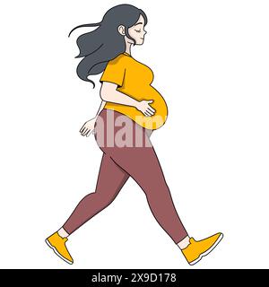 cartoon doodle of people exercising, pregnant women to be doing cardio to prepare themselves before birth Stock Vector