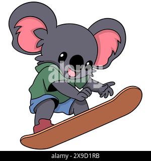 cartoon doodle of an animal exercising, a koala in action playing a skateboard happily Stock Vector