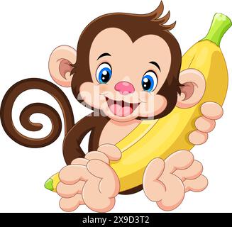 Cartoon cute baby monkey vector illustration on white background Stock Vector