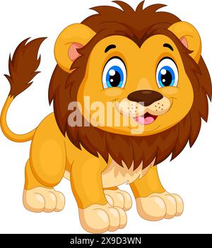 Cute baby lion cartoon isolated on white background Stock Vector