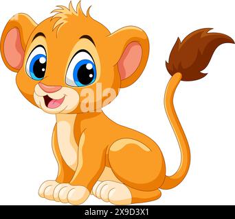 Cute baby lion cartoon isolated on white background Stock Vector