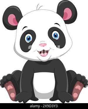 Vector illustration of Funny little panda smiling on a white background Stock Vector