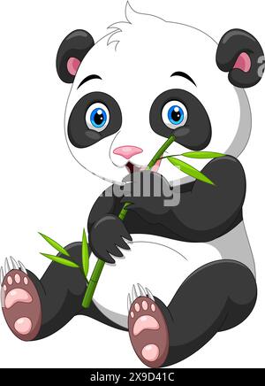 Vector illustration of Cartoon panda eating bamboo on a white background Stock Vector