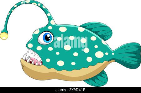 Funny cartoon anglerfish isolated on white background Stock Vector