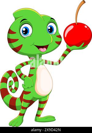 Cute chameleon cartoon with cherry fruit Stock Vector