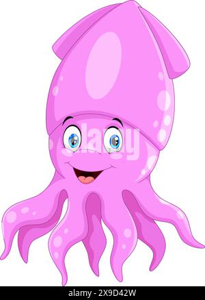 Illustration of cute squid cartoon isolated on white background Stock Vector