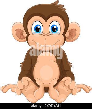 Funny monkey cartoon vector illustration on white background Stock Vector
