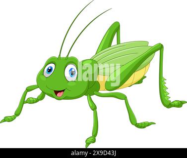 Cute grasshopper cartoon isolated on white background Stock Vector