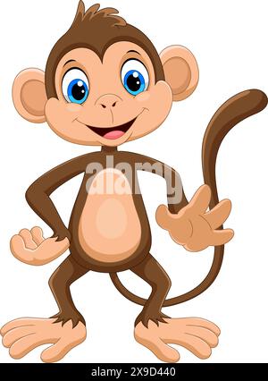 Funny monkey cartoon vector illustration on white background Stock Vector