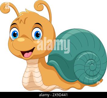 Vector illustration of Funny smiling snail isolated on white background Stock Vector