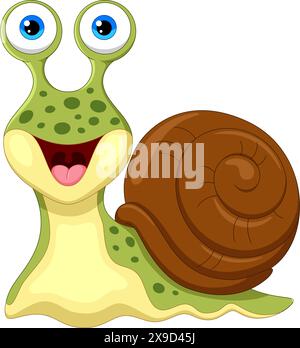 Vector illustration of Funny smiling snail isolated on white background Stock Vector