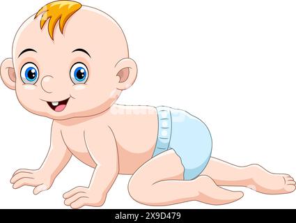 Vector illustration of Cute cartoon baby crawling and smiling Stock Vector