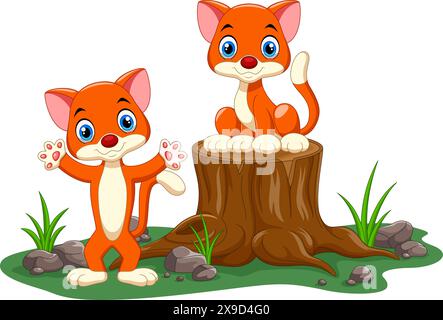 Vector illustration of mother cat and her baby in the jungle isolated on white background Stock Vector