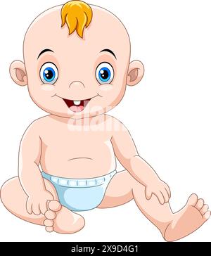 Vector illustration of  Cute cartoon baby sitting and smiling Stock Vector