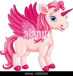 Vector illustration Cute cartoon Unicorn isolated on  white background Stock Vector