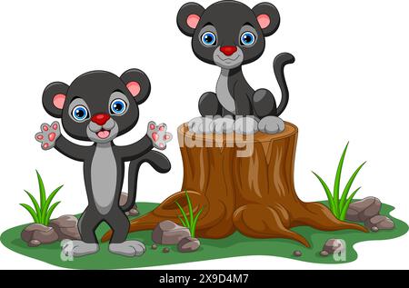 Vector illustration of mother panther and her baby isolated on white background Stock Vector