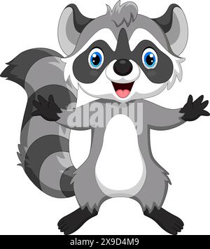 Vector illustration of Cartoon cute raccoon on white background Stock Vector