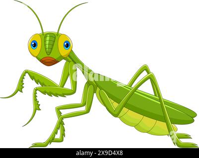 Cute grasshopper cartoon - Green Mantis Stock Vector