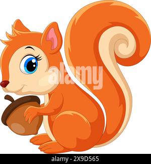 Cartoon happy squirrel isolated on white background Stock Vector