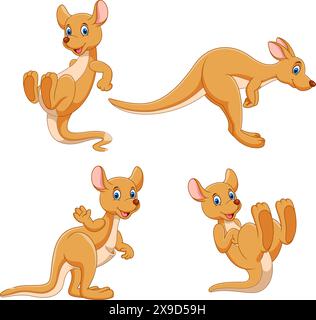 Set of cartoon Happy Kangaroo isolated on white background Stock Vector