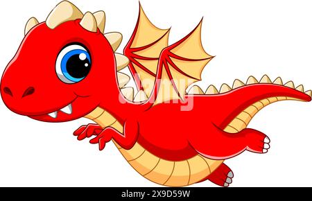 Vector illustration of funny cartoon Dragon isolated on white background Stock Vector