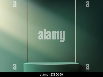 Minimalist green pedestal with soft lighting in a modern, abstract setting. Perfect for showcasing products, art, or photography in an elegant display Stock Vector