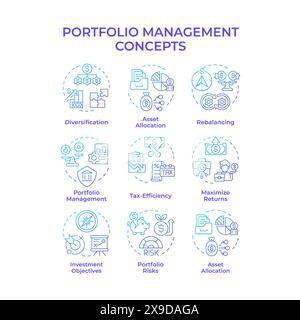 Portfolio management blue gradient concept icons Stock Vector
