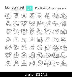 Portfolio management linear icons set Stock Vector