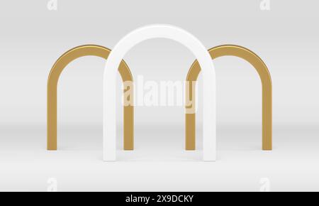 Arch display foundation premium studio background basic showcase 3d design realistic vector illustration. Archway scene architect expo construction fo Stock Vector