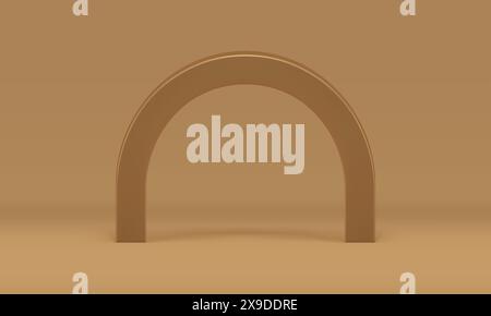 Showcase bronze arch metallic architecture decor element 3d studio background realistic vector illustration. Premium archway curved column basic found Stock Vector