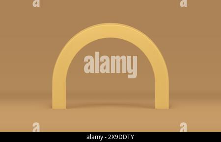 Golden arch 3d curved metallic column showcase exhibition for product presentation realistic vector illustration. Premium circle archway exit entrance Stock Vector