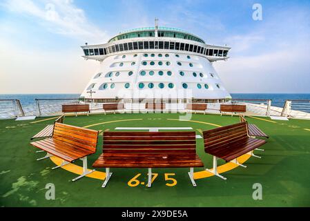 Cruise ship bridge of the Voyager of the Seas seen from the bow, Royal Caribbean International Stock Photo