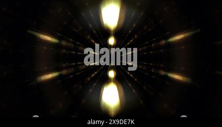 A blurry image of a digital tunnel with yellow lights. The image has a dreamy, futuristic quality to it Stock Photo